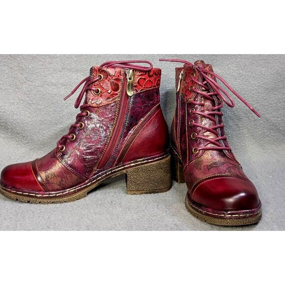 Spring Step Shoes - L'Artiste by Spring Step Leather Lace-Up Boots Fallinluv Bordeaux size 36